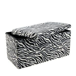 Go-Poufs Knock-Down Rectangular Faux Fur Storage Ottoman |  Zebra Black/White